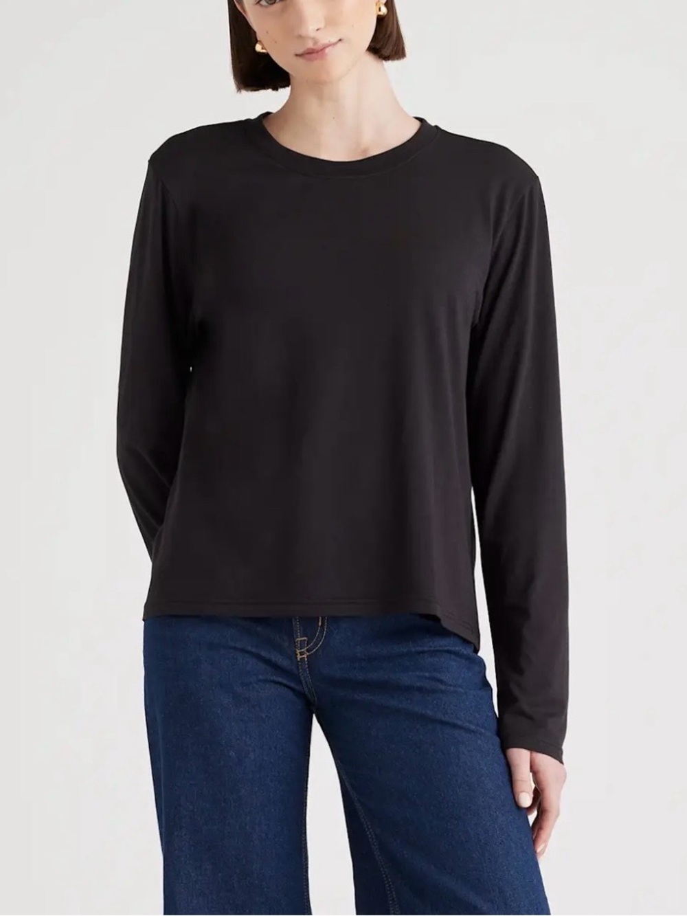 NWT Quince Organic Cotton Stretch Long Sleeve Tee Black Size Small - Picture 3 of 9